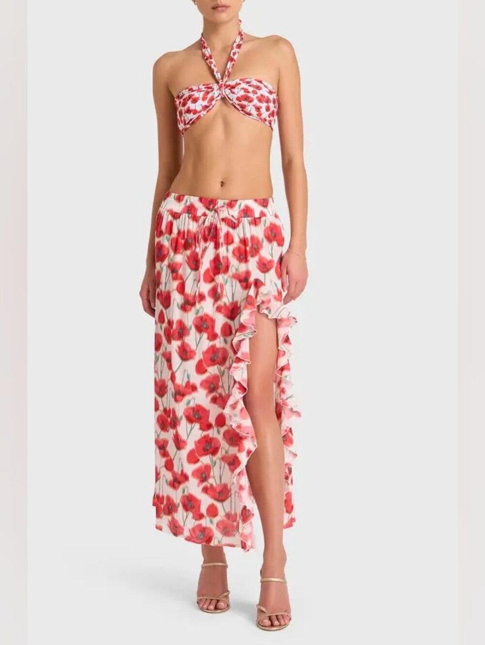 NWOT Amanda Uprichard Cantrelle Maxi Cover Up Skirt in Red & White Poppy - XS/SM